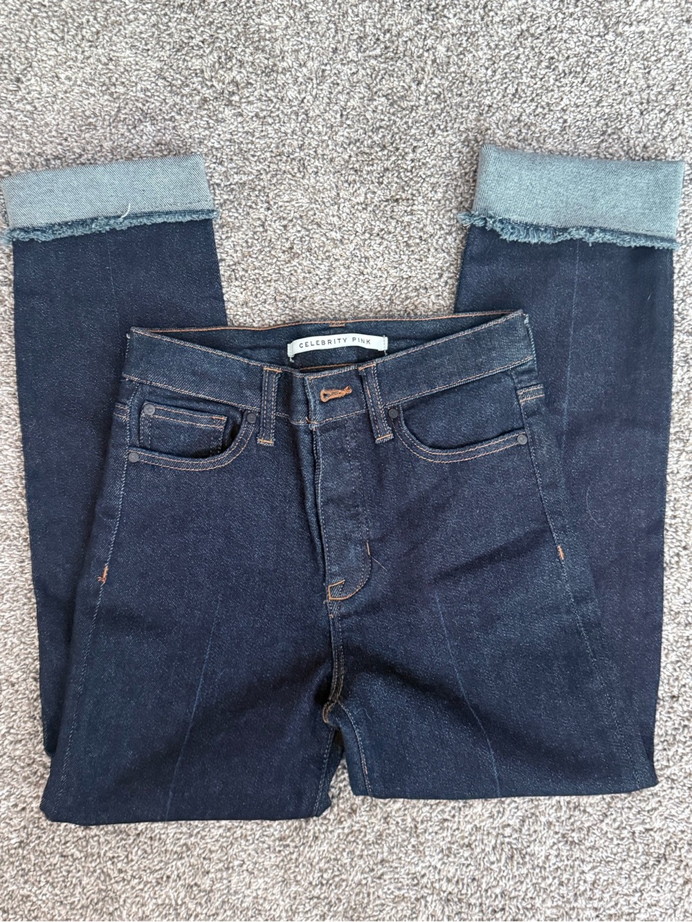 Celebrity Pink Dark Indigo Cropped Skinny Jeans with Cuffed Hems